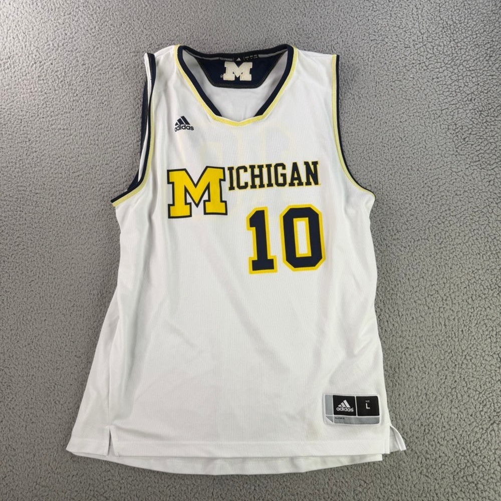 Michigan Wolverines Basketball Jersey Mens Large‎ Adidas White #10 Collegiate
